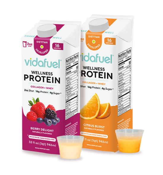 Delicious protein drinks​​ Developed by Dietitians, the Vidafuel protein drink contains a powerful blend of collagen and whey protein, plus all 20 amino acids.